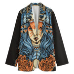 Native American Wolf Girl Print Women's Blazer