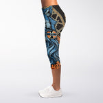 Native American Wolf Girl Print Women's Capri Leggings