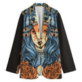 Native American Wolf Girl Print Women's Cotton Blazer