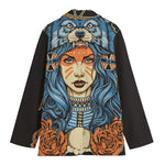 Native American Wolf Girl Print Women's Cotton Blazer