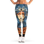Native American Wolf Girl Print Women's Leggings