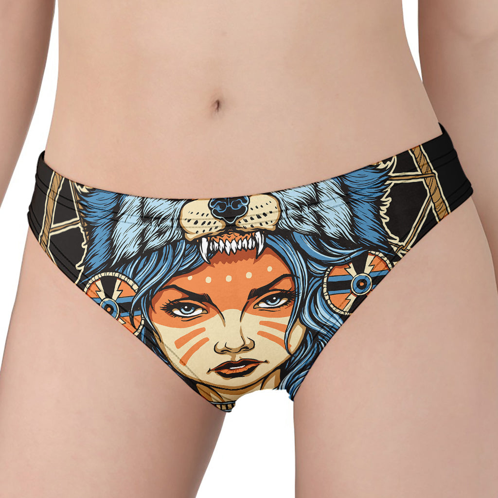 Native American Wolf Girl Print Women's Panties