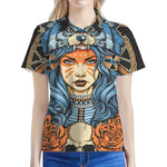 Native American Wolf Girl Print Women's Polo Shirt