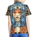 Native American Wolf Girl Print Women's Polo Shirt