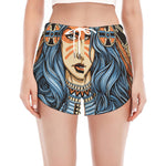 Native American Wolf Girl Print Women's Split Running Shorts