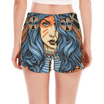 Native American Wolf Girl Print Women's Split Running Shorts