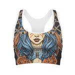 Native American Wolf Girl Print Women's Sports Bra