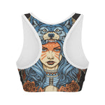 Native American Wolf Girl Print Women's Sports Bra