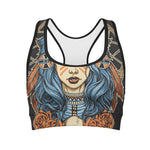 Native American Wolf Girl Print Women's Sports Bra