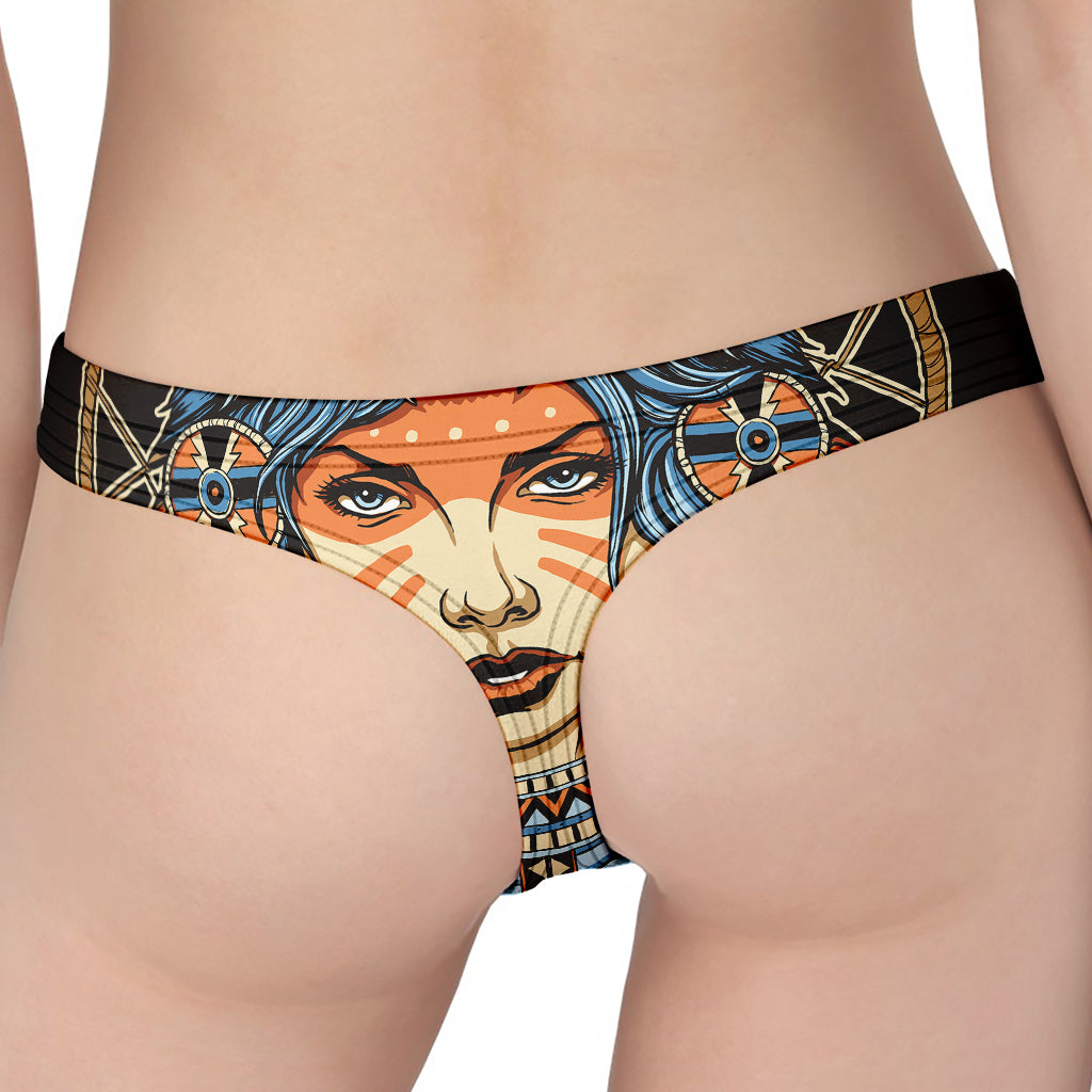 Native American Wolf Girl Print Women's Thong