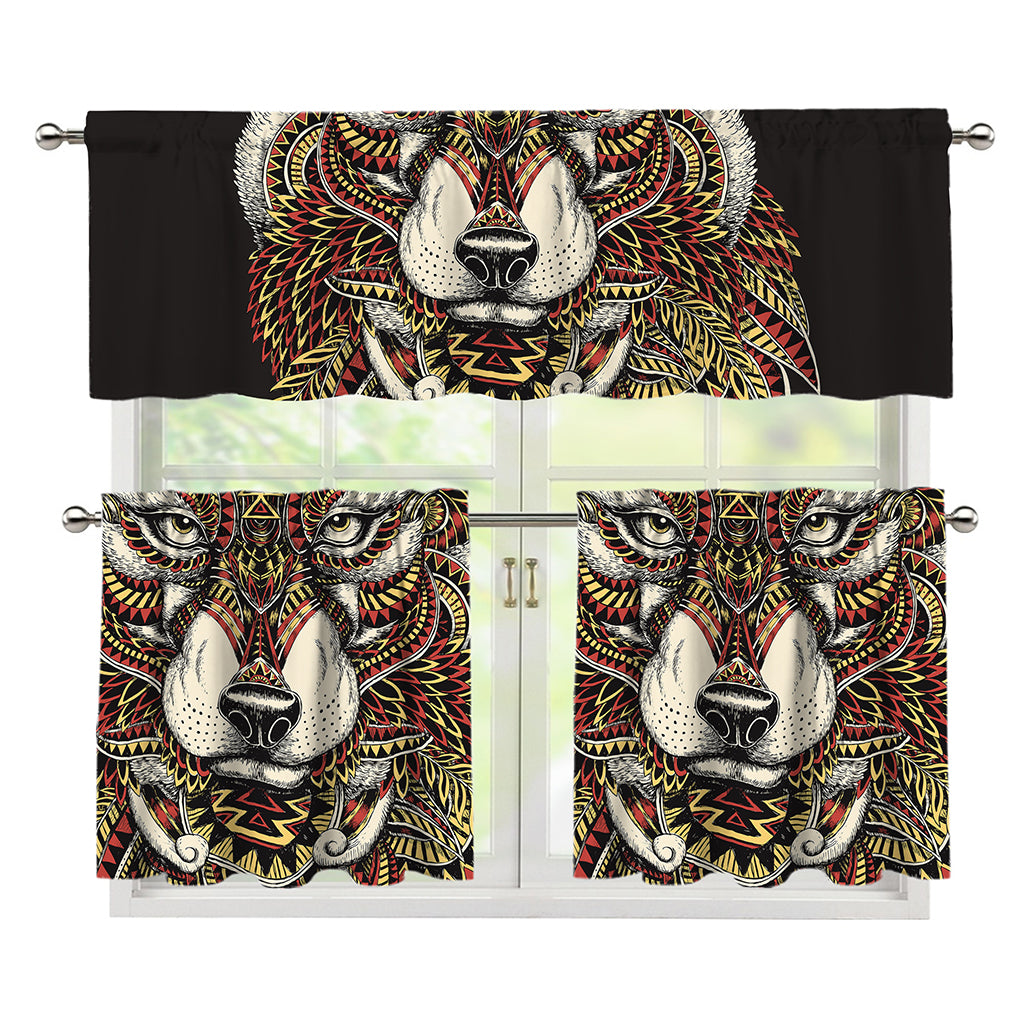 Native American Wolf Spirit Animal Print 3 Piece Kitchen Curtains