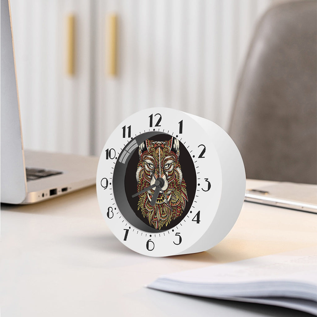 Native American Wolf Spirit Animal Print Alarm Clock
