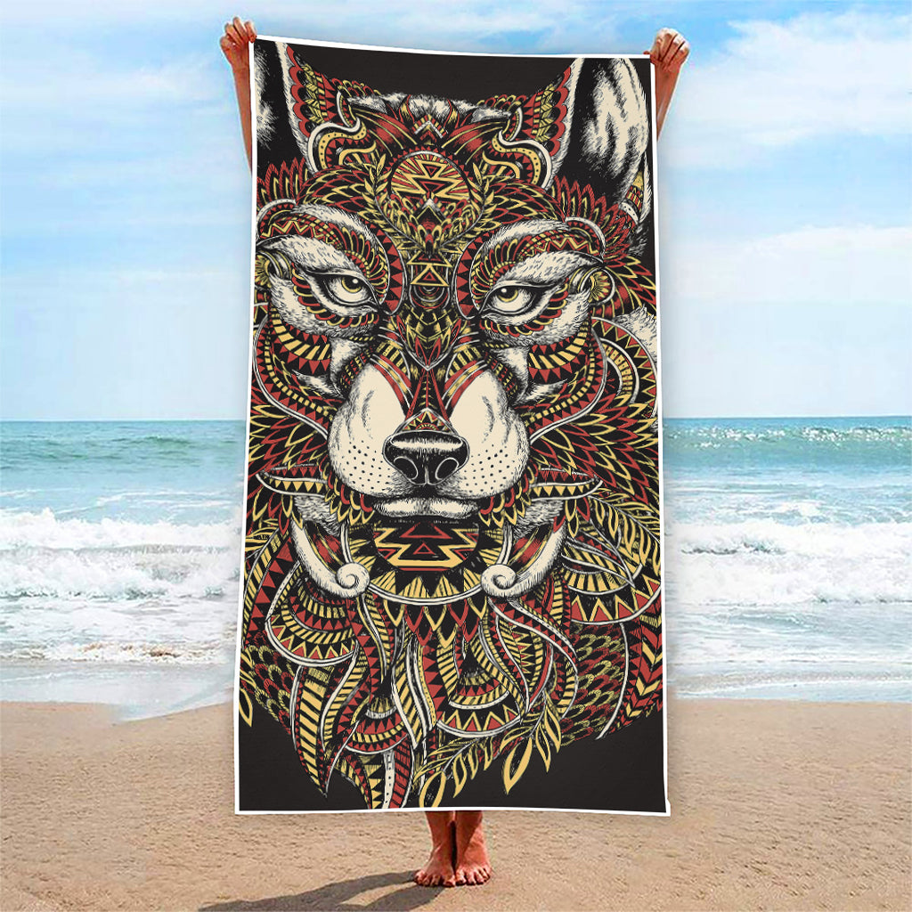 Native American Wolf Spirit Animal Print Beach Towel