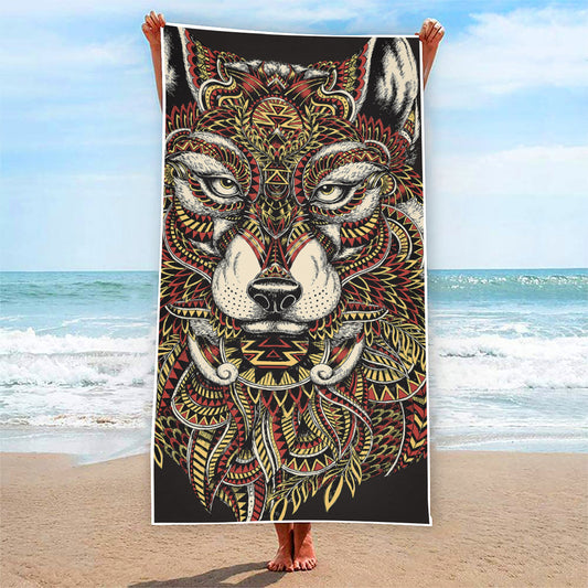 Native American Wolf Spirit Animal Print Beach Towel