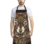 Native American Wolf Spirit Animal Print Bib Apron With Pocket