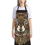 Native American Wolf Spirit Animal Print Bib Apron With Pocket