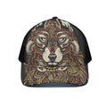 Native American Wolf Spirit Animal Print Black Mesh Trucker Hat