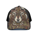 Native American Wolf Spirit Animal Print Black Mesh Trucker Cap