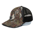 Native American Wolf Spirit Animal Print Black Mesh Trucker Cap