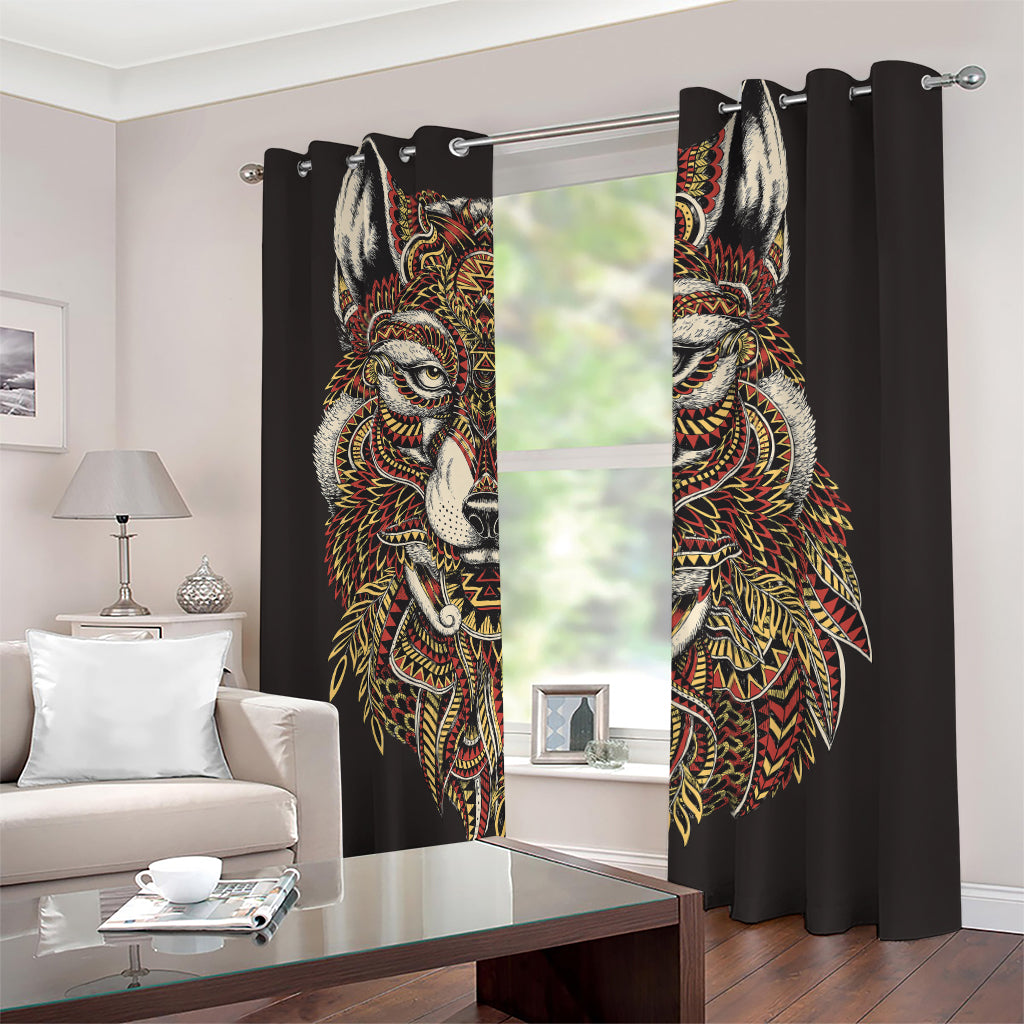 Native American Wolf Spirit Animal Print Blackout Grommet Curtains