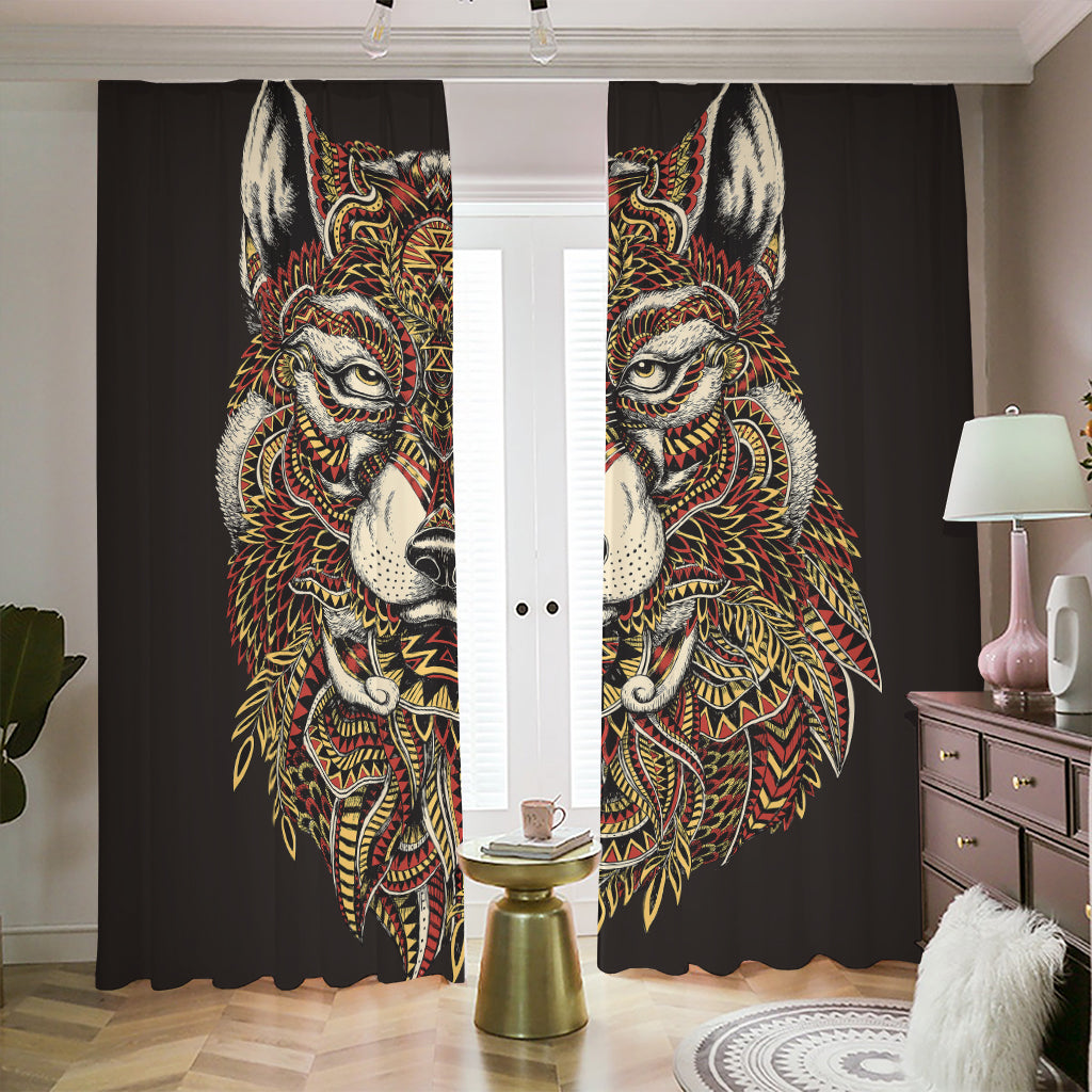 Native American Wolf Spirit Animal Print Blackout Pencil Pleat Curtains