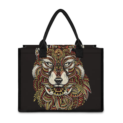 Native American Wolf Spirit Animal Print Canvas Tote Bag
