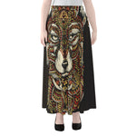 Native American Wolf Spirit Animal Print Chiffon Maxi Skirt