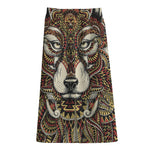 Native American Wolf Spirit Animal Print Cotton Front Slit Maxi Skirt