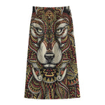 Native American Wolf Spirit Animal Print Cotton Front Slit Maxi Skirt