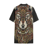 Native American Wolf Spirit Animal Print Cotton Hawaiian Shirt