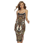 Native American Wolf Spirit Animal Print Cross Back Cami Dress