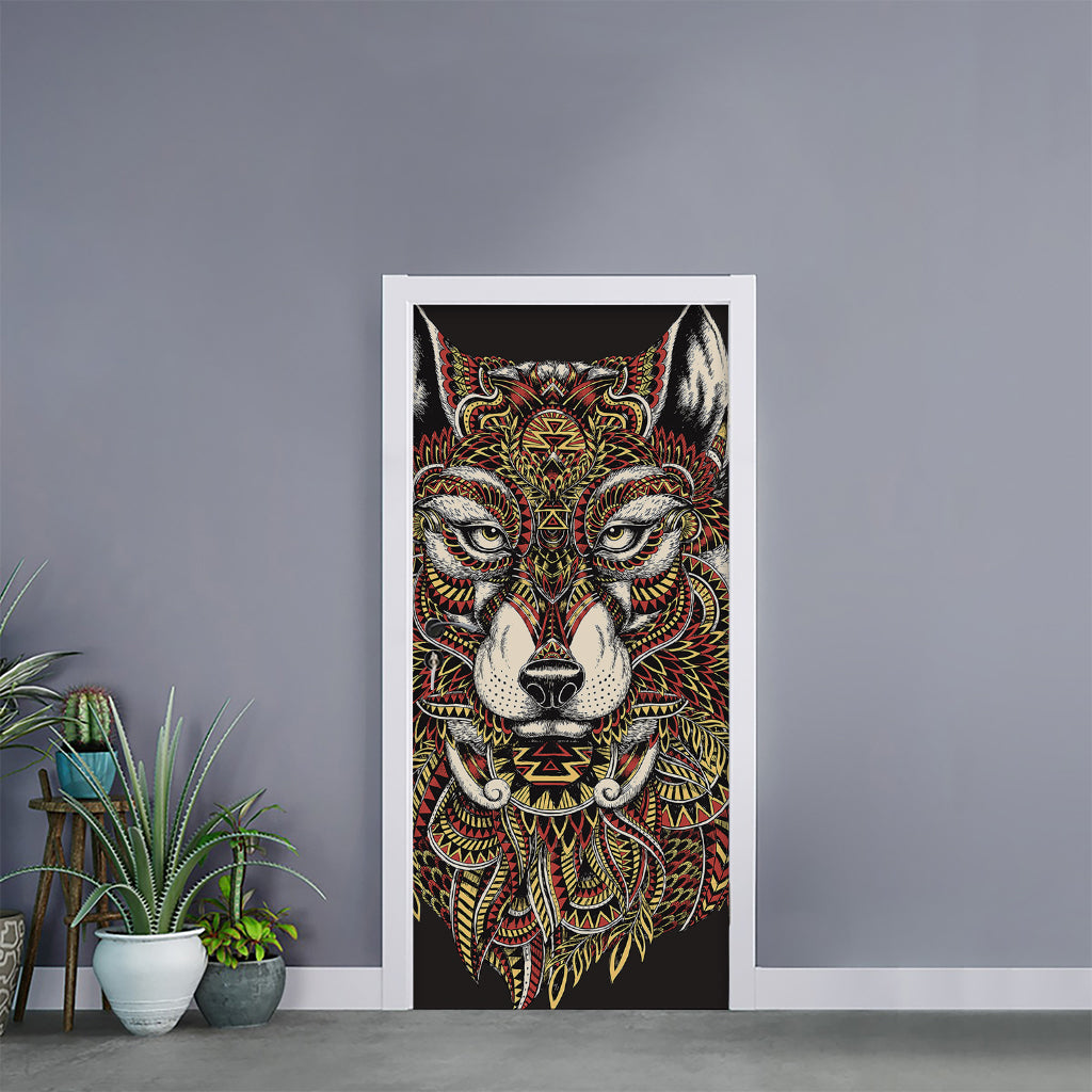 Native American Wolf Spirit Animal Print Door Sticker