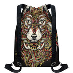 Native American Wolf Spirit Animal Print Drawstring Backpack