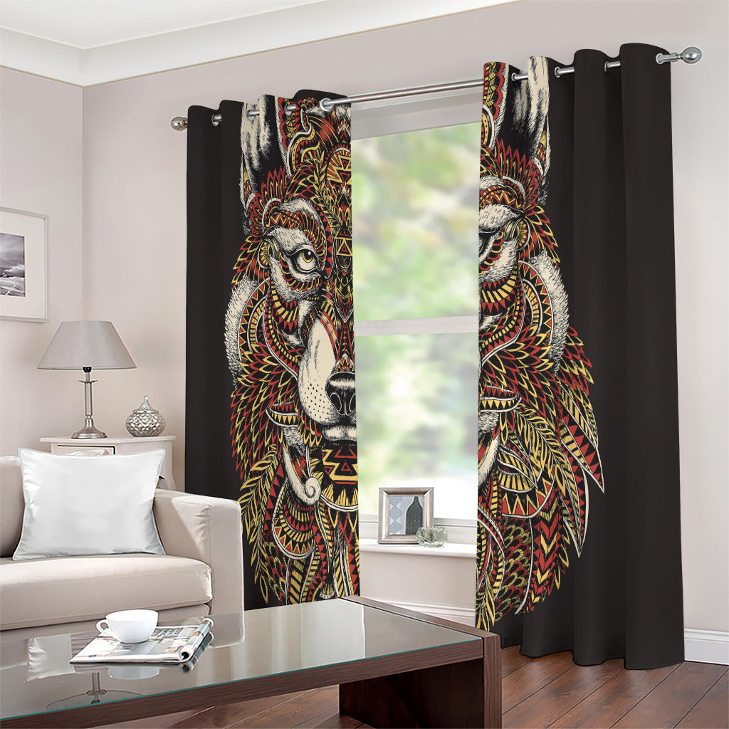 Native American Wolf Spirit Animal Print Extra Wide Grommet Curtains