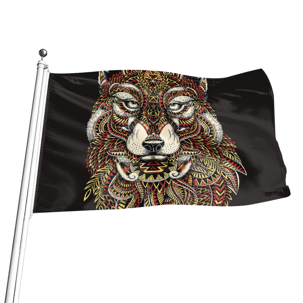 Native American Wolf Spirit Animal Print Flag