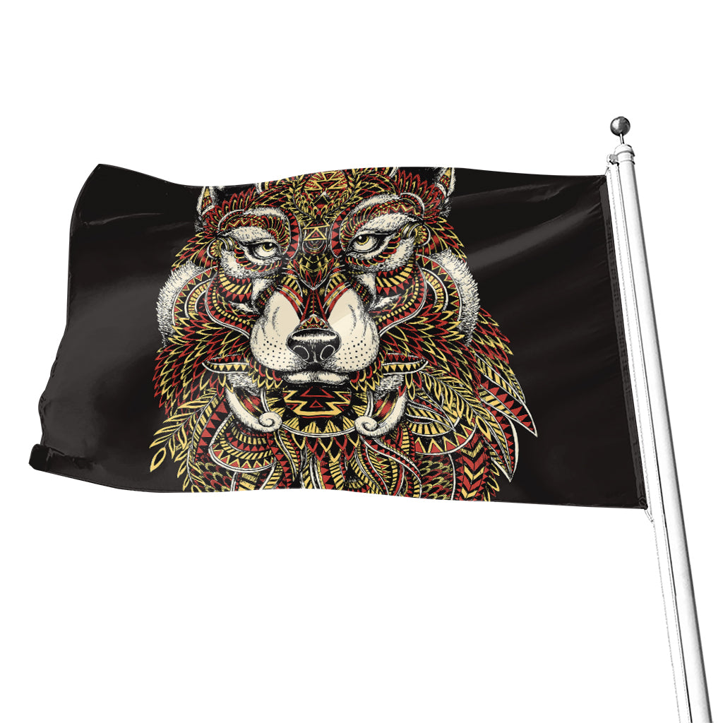 Native American Wolf Spirit Animal Print Flag