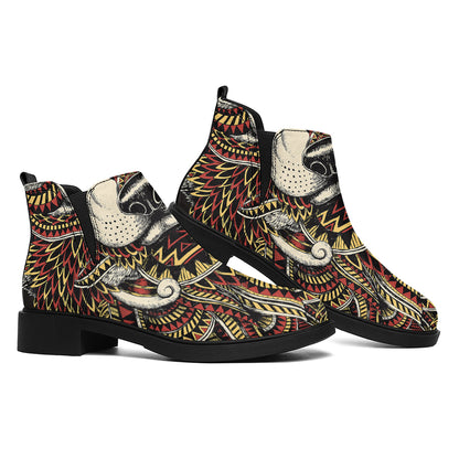 Native American Wolf Spirit Animal Print Flat Ankle Boots