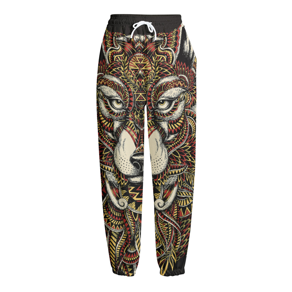 Native American Wolf Spirit Animal Print Fleece Lined Knit Pants
