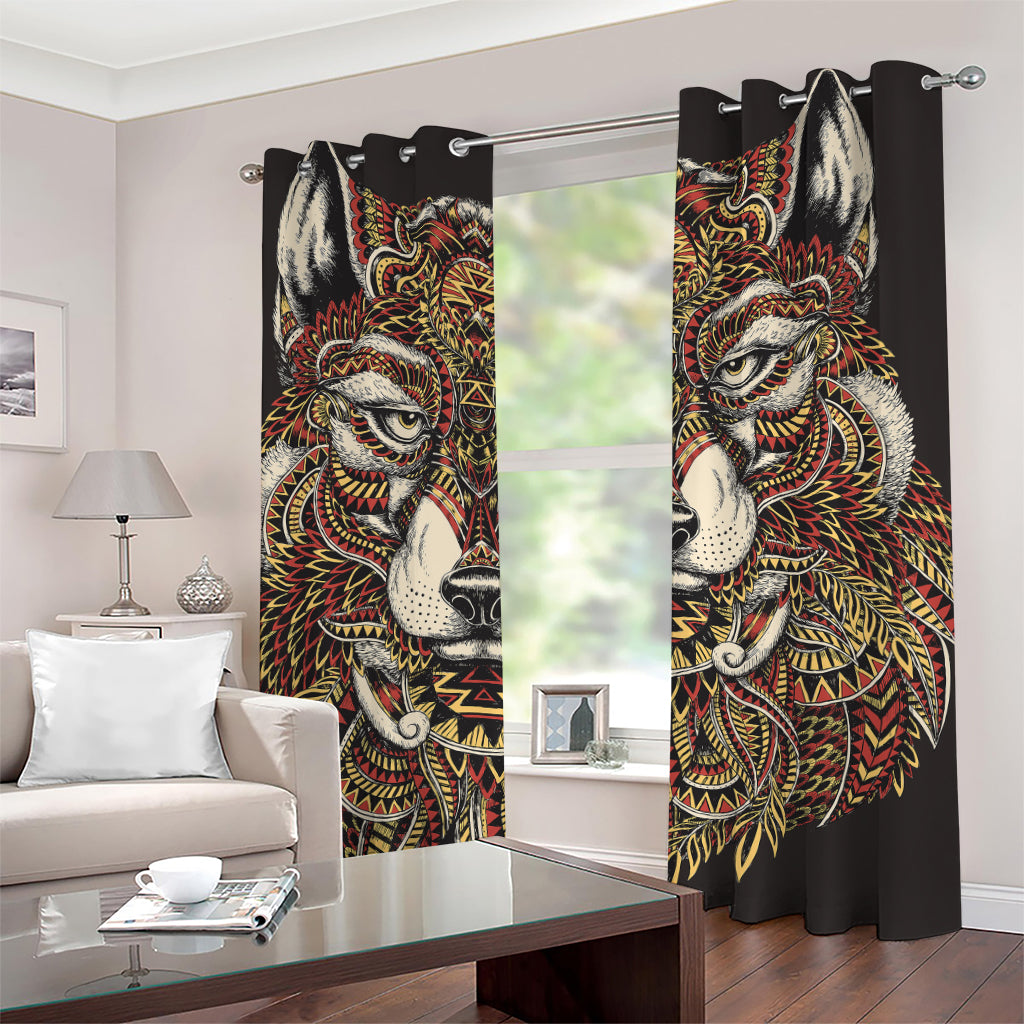 Native American Wolf Spirit Animal Print Grommet Curtains