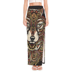 Native American Wolf Spirit Animal Print High Slit Maxi Skirt