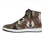 Native American Wolf Spirit Animal Print High Top Leather Sneakers