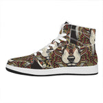 Native American Wolf Spirit Animal Print High Top Leather Sneakers