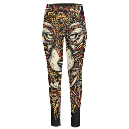 Native American Wolf Spirit Animal Print High-Waisted Pocket Leggings
