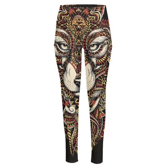 Native American Wolf Spirit Animal Print High-Waisted Pocket Leggings