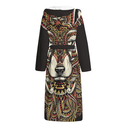 Native American Wolf Spirit Animal Print Hooded Bathrobe
