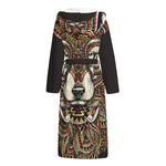 Native American Wolf Spirit Animal Print Hooded Bathrobe