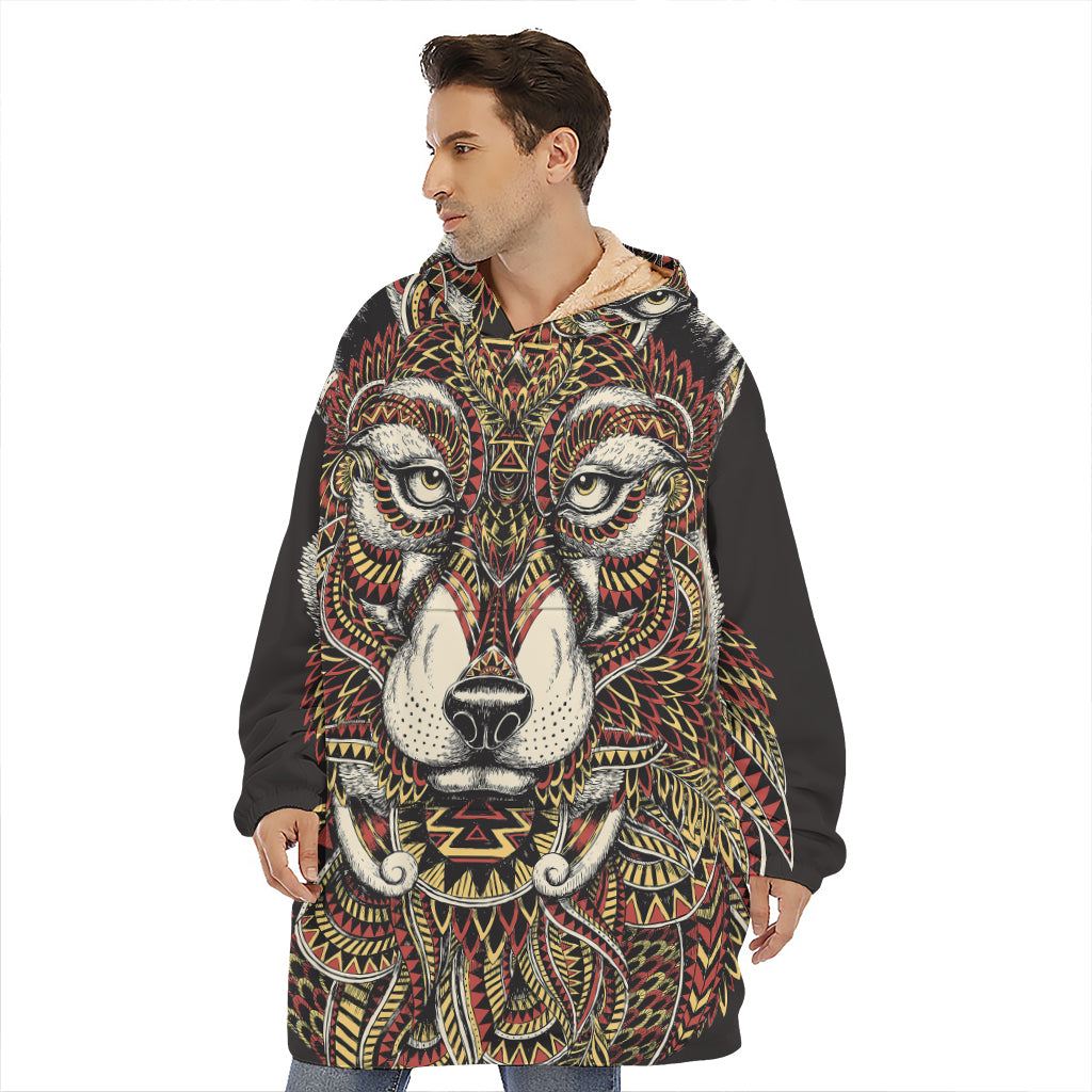 Native American Wolf Spirit Animal Print Hoodie Blanket