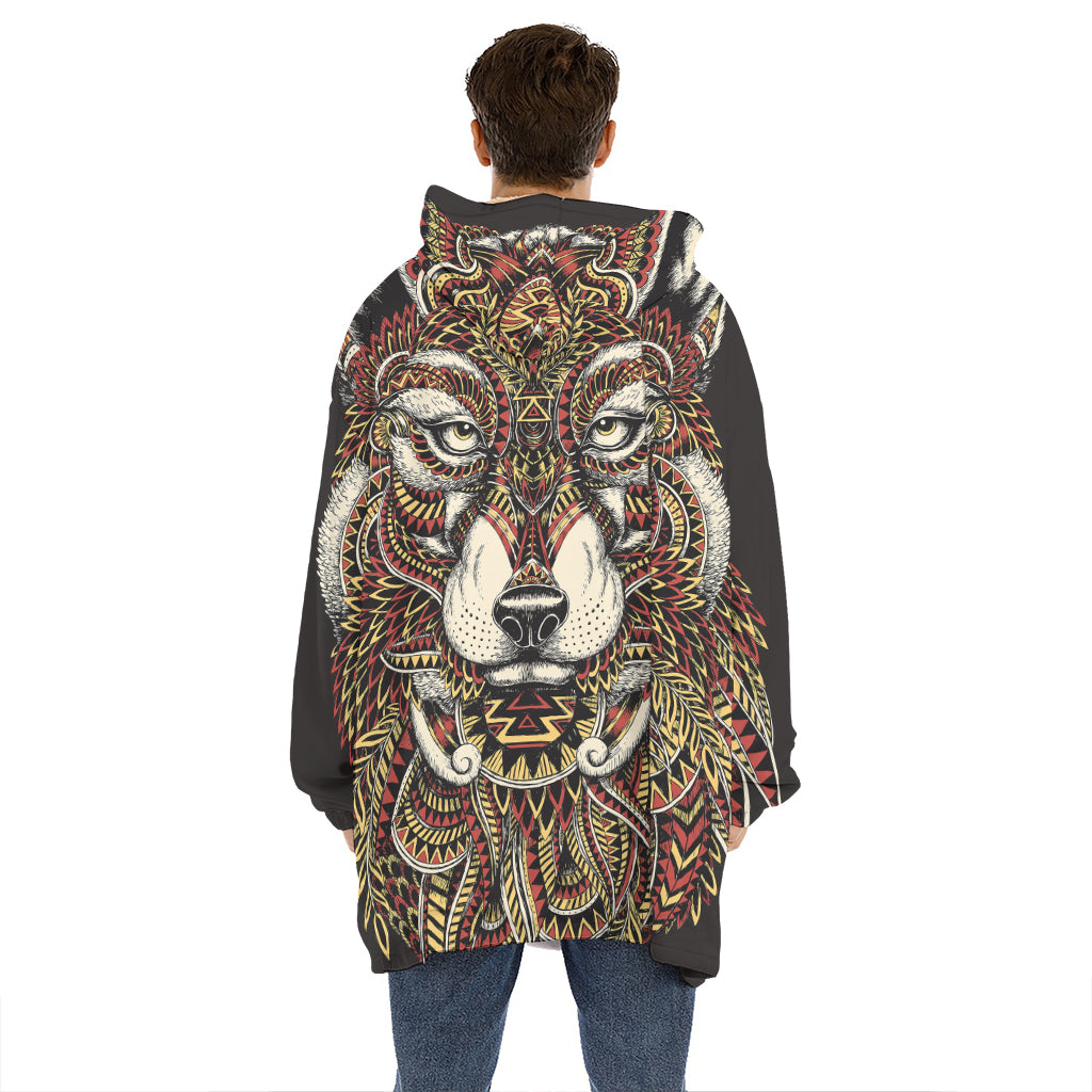 Native American Wolf Spirit Animal Print Hoodie Blanket