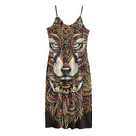 Native American Wolf Spirit Animal Print Jersey Midi Cami Dress