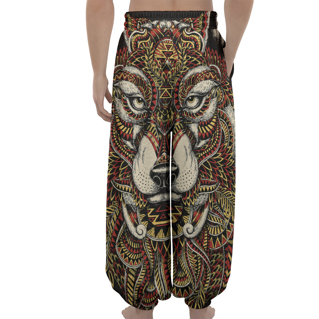 Native American Wolf Spirit Animal Print Lantern Pants